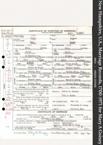 Mary Agnes Powers-Guiney--New Hampshire, U.S., Marriage Records, 1700-1971(1953)
