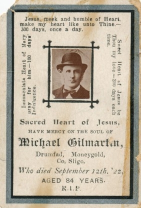 Michael Gilmartin Memorial Card, Ireland D:Sept.12,1922