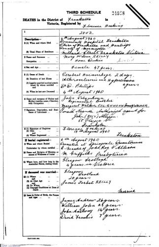 Mary Mclean Reilly death certification