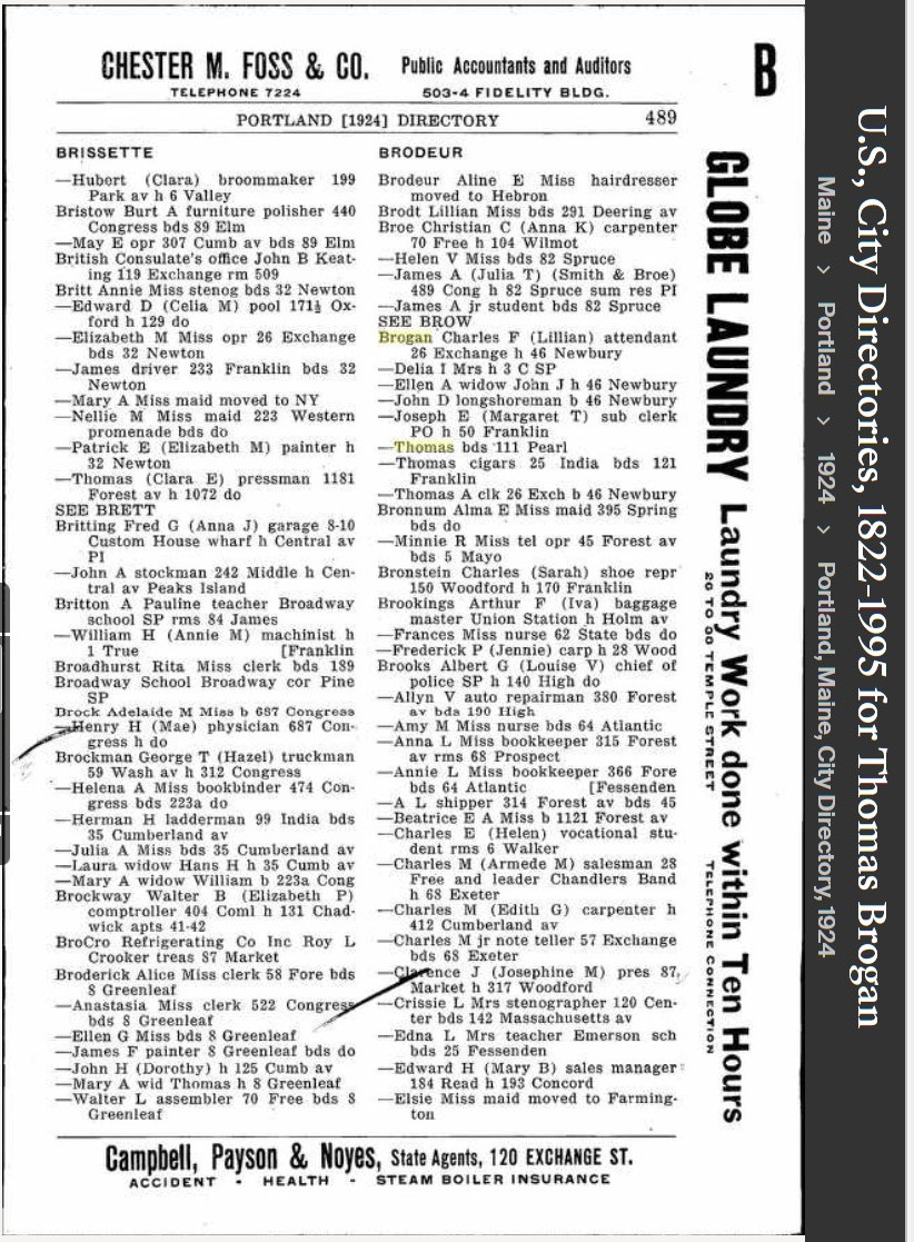 Thomas Michael Brogan --U.S., City Directories, 1822-1995(1924)