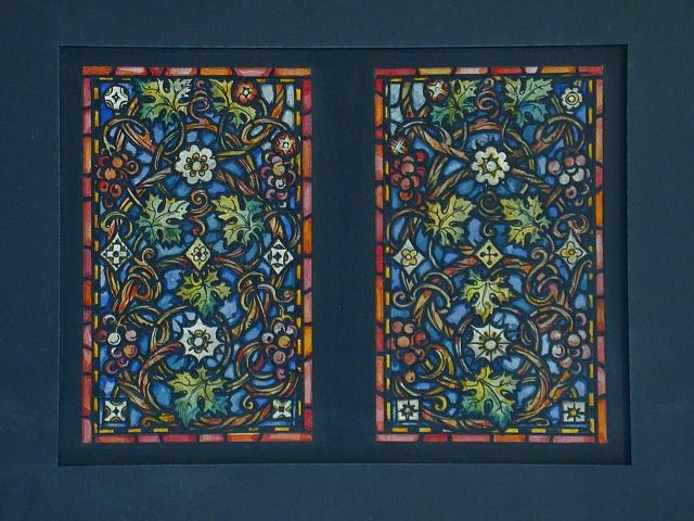 [Design drawing for two stained glass windows with...