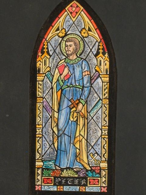 [Design drawing for stained glass window showing St....