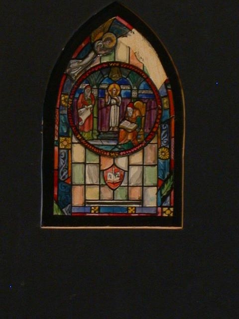 [Design drawing for stained glass window with Christ in...