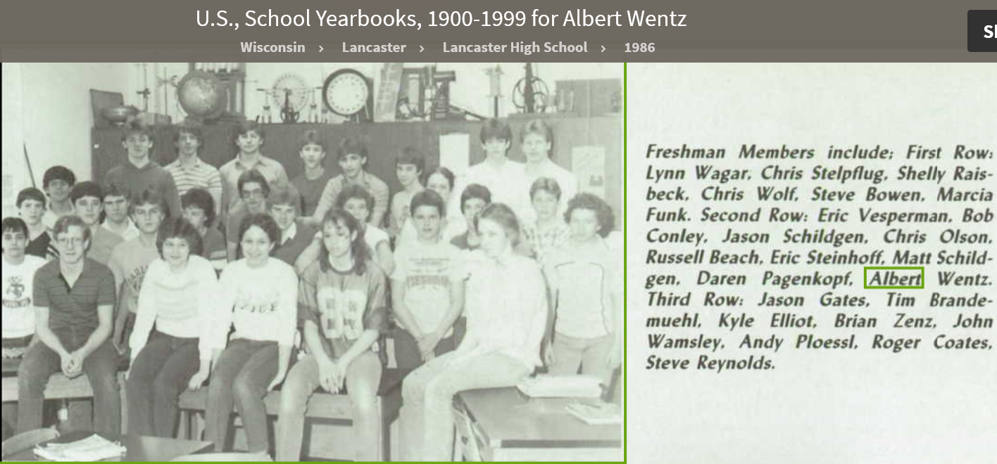 Albert Donald Wentz--U.S., School Yearbooks, 1900-1999(1986)