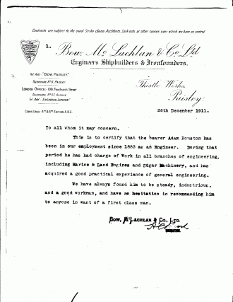 Adam Houston 1911 Reference Letter