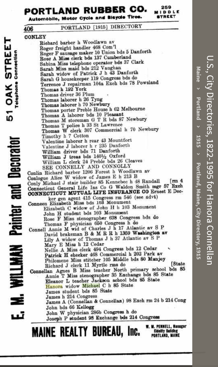 Honora (Hehir) Connellan--U.S., City Directories, 1822-1995(1915)