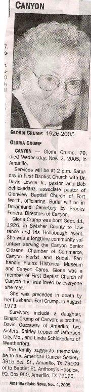 Obituary Gloria Crump