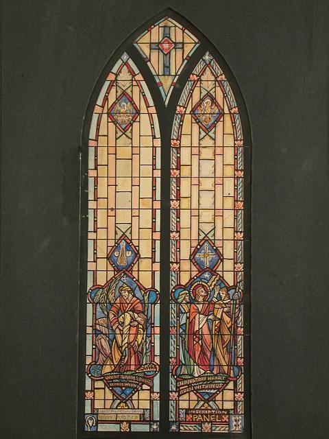 [Design drawing for stained glass window with The Good...