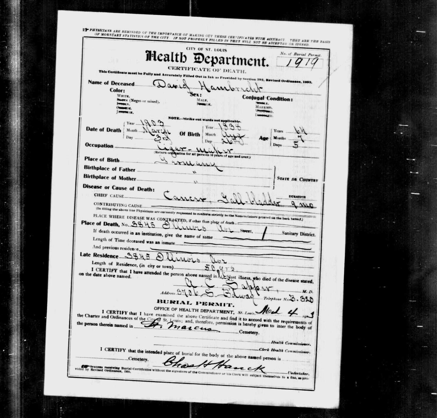 David Hambrecht death certificate