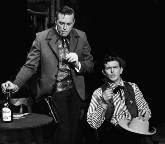 Scott Brady and Andy Griffith in Destry Rides Again on Broadway.