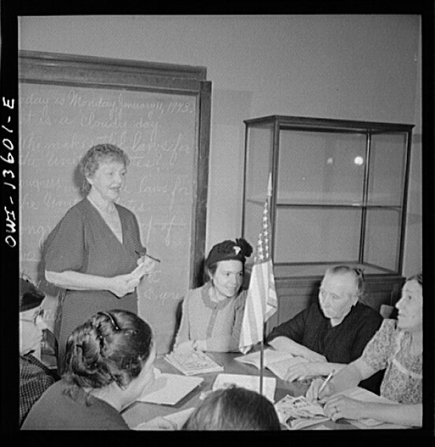 New York. New York. Class in citizenship and English for...