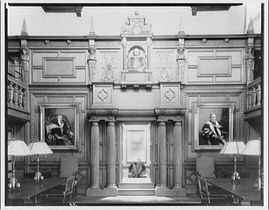 Folger Library interiors. East end of reading room at...