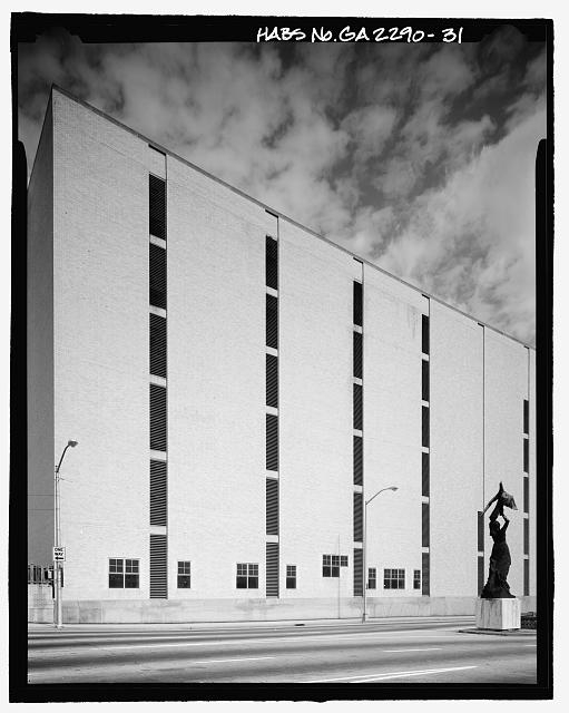 31. View of south side of 1958 service building, from...