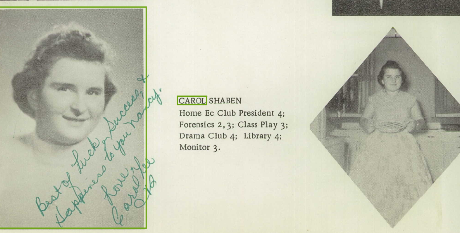 Carol Lee Shaben-Wentz--U.S., School Yearbooks, 1900-1999(1958)