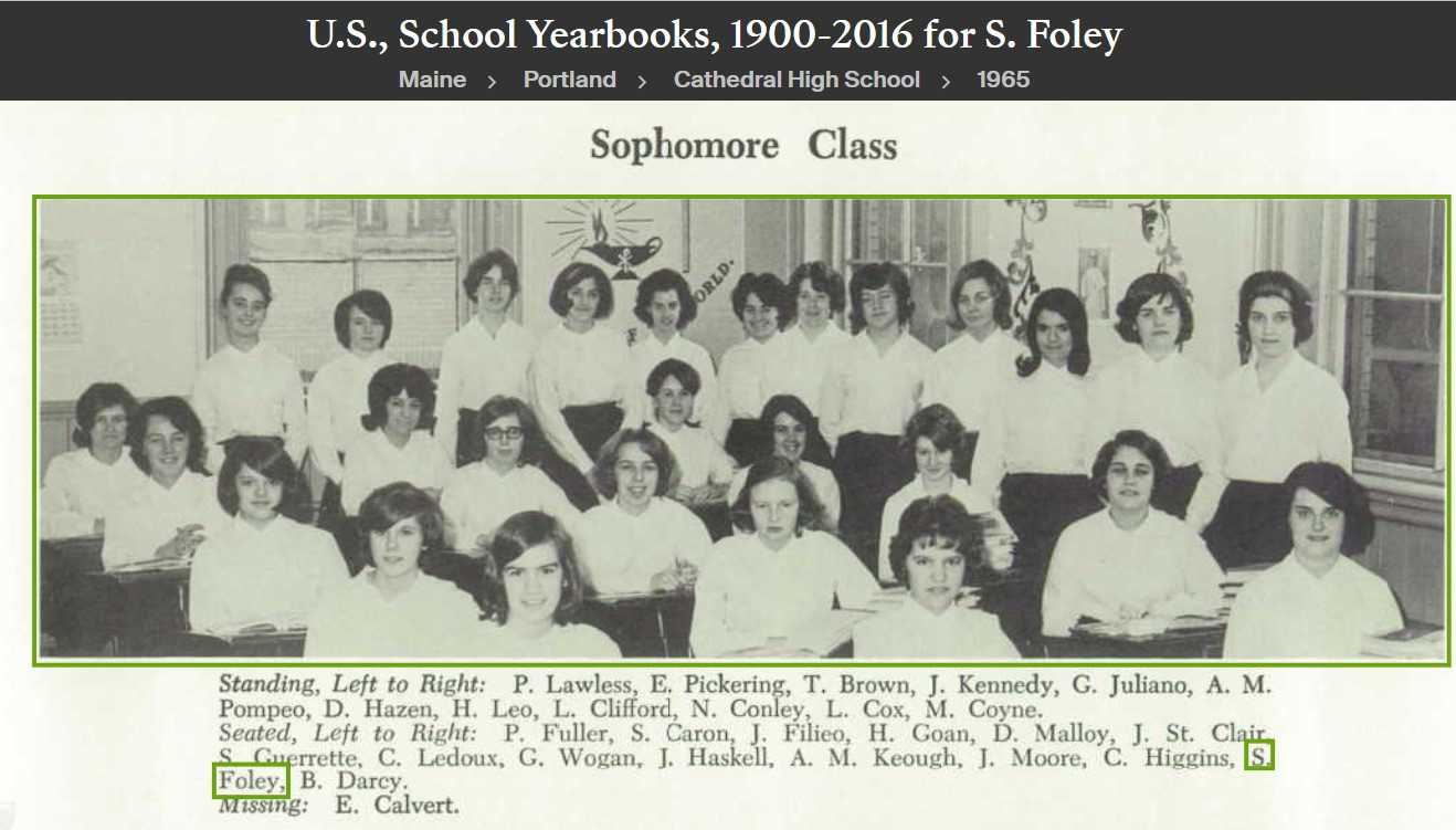 Sharon Lee Foley-McCarthy--U.S., School Yearbooks, 1900-2016(1965)Sophomore Class