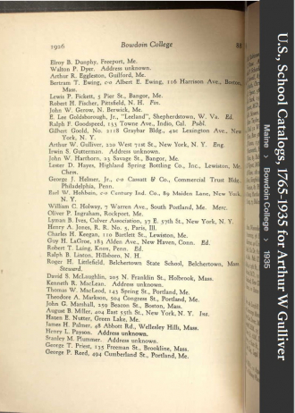 Arthur Wadleigh Gulliver--U.S., School Catalogs, 1765-1935(1935)
