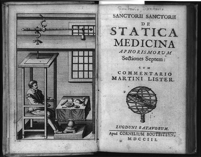 [Santorio Santorio seated in weighing chair in front of...