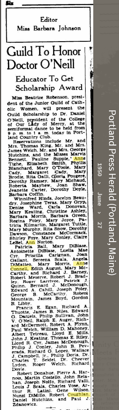 Anne Louise Connell-Coughlan--Portland Press Herald (Portland, Maine)(27 jun 1950)