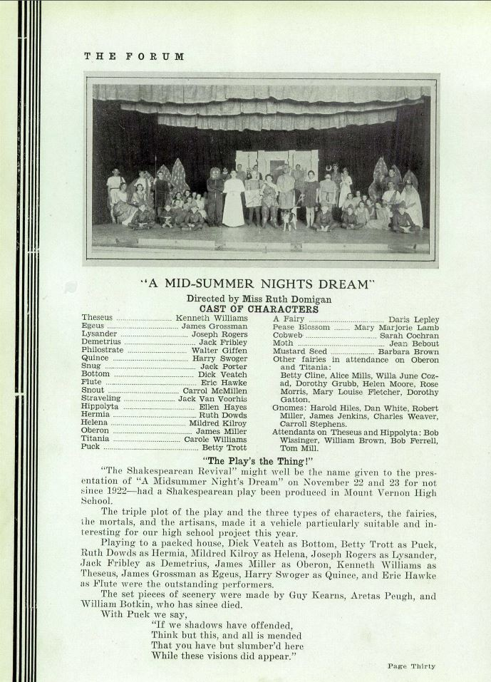 A Mid-Summer Nights Dream - 1934 Mount Vernon High School