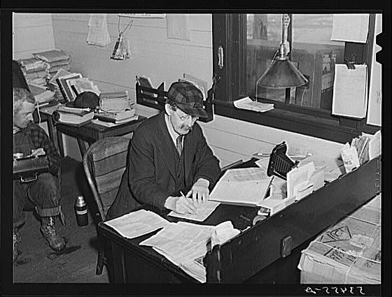 Baggage room agent in railway station. Mount Whittier,...