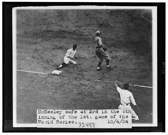 McNeeley [sic] safe at 3rd in the 6th inning of the 1st...