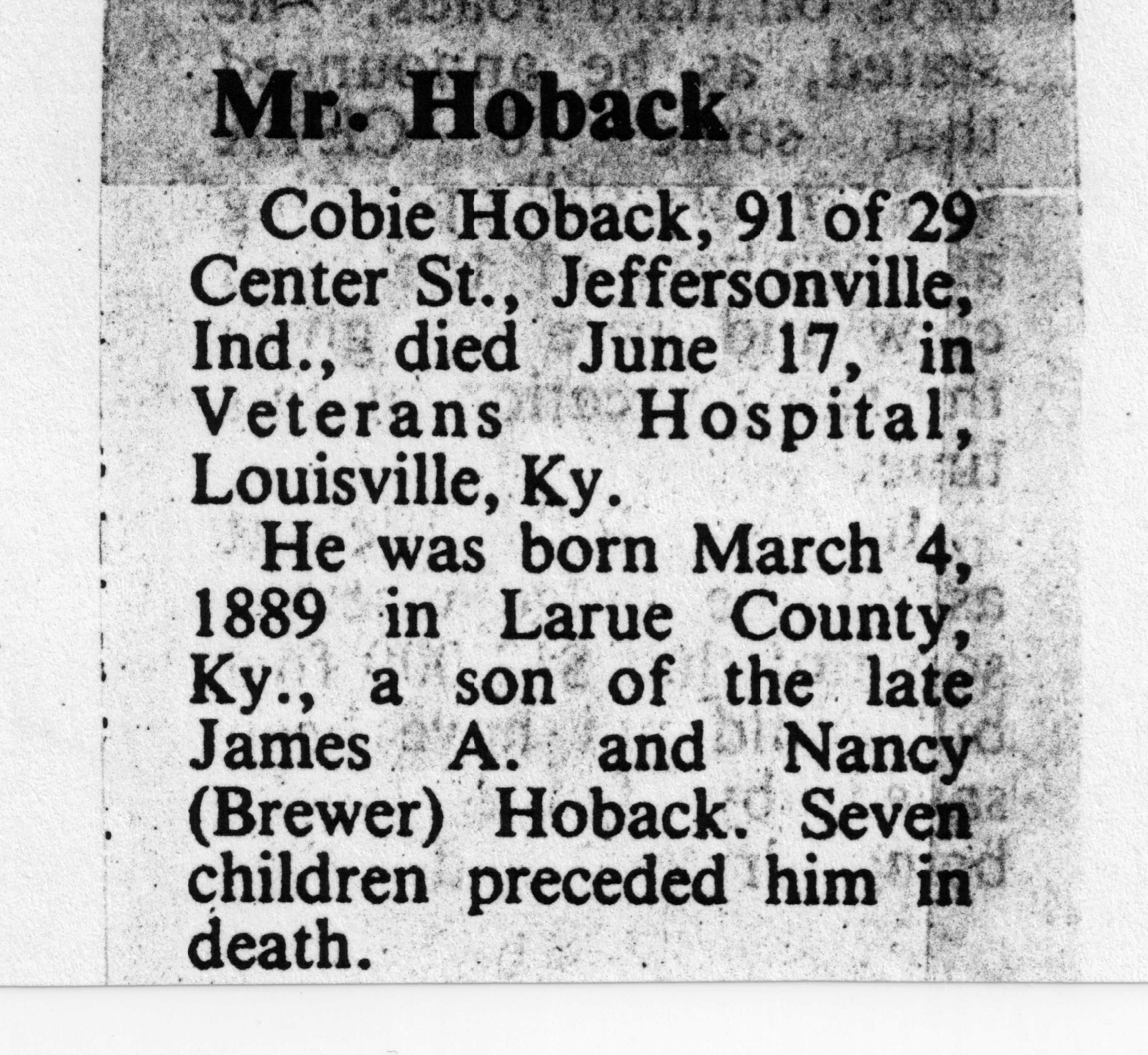 Cobie Charles Hoback obituary
