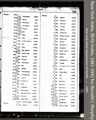 Ronald Charles Murphy --New York State, Birth Index, 1881-1942(1903)