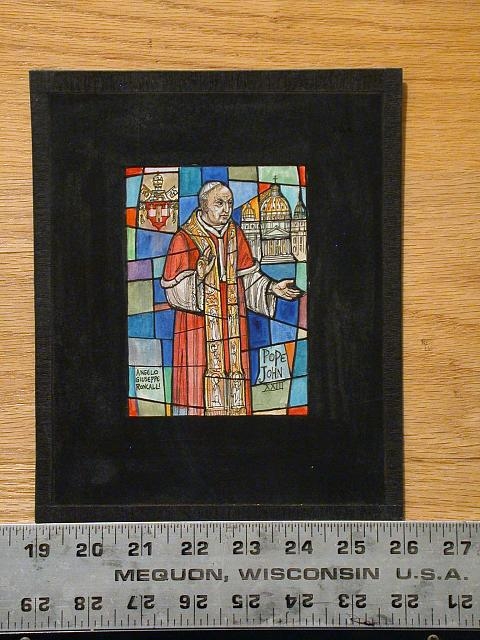[Design drawing for stained glass window showing Pope...