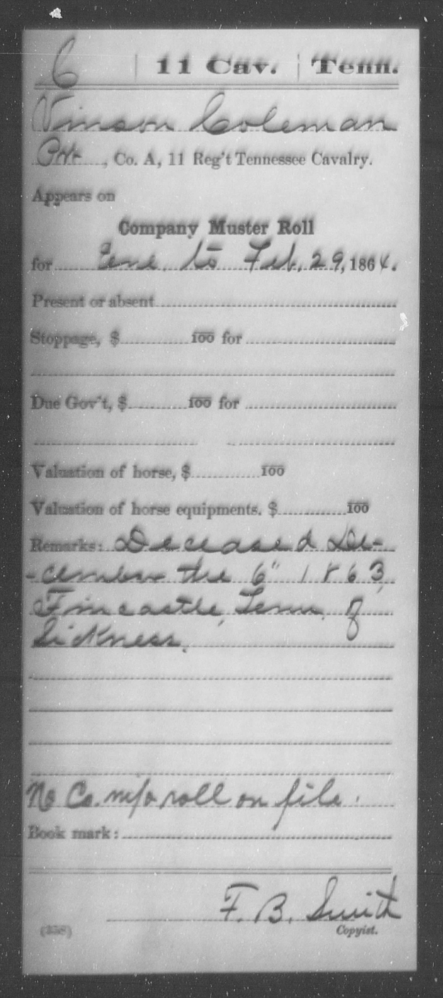 Vincent Coleman Muster Roll