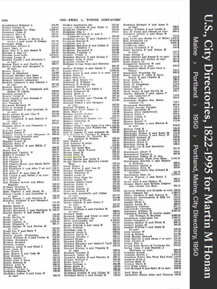 Martin Matthew Honan --U.S., City Directories, 1822-1995(1950)