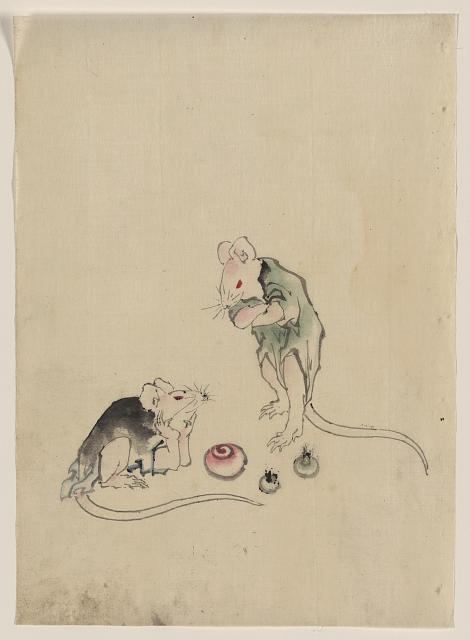 [Two mice, one lying on the ground with head resting on...