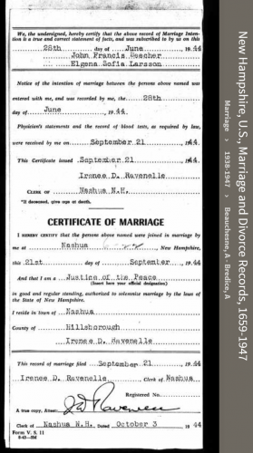 John Francis -Jack- Beecher--New Hampshire, U.S., Marriage and Divorce Records, 1659-1947back