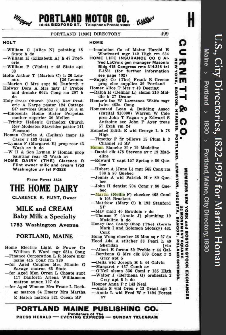 Martin Matthew Honan --U.S., City Directories, 1822-1995(1930)