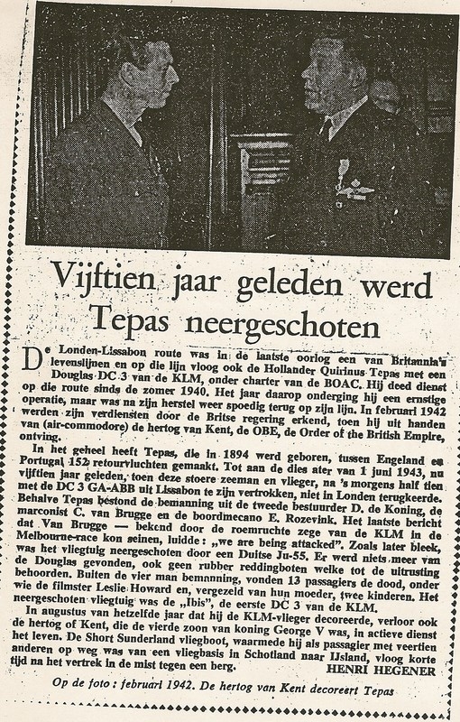 Quirinus Tepas news article, 1942