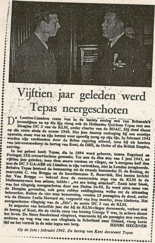 Quirinus Tepas news article, 1942