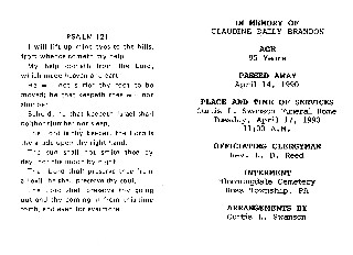 Card from Claudine Taylor Minor Daily Brandon funeral