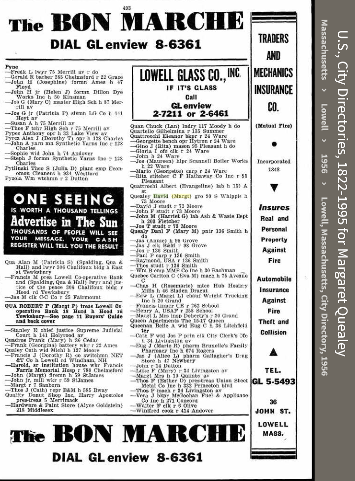 Margaret E. (Hehir) Quealey--U.S., City Directories, 1822-1995(1956)