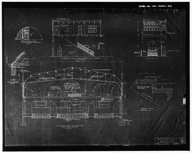 44. REAR ELEVATION AND TYPICAL CROSS SECTION OF THEATER...