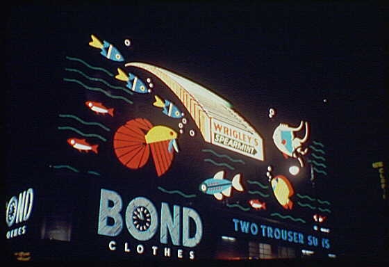 New York City views. Times Square, detail of Bond Clothes...
