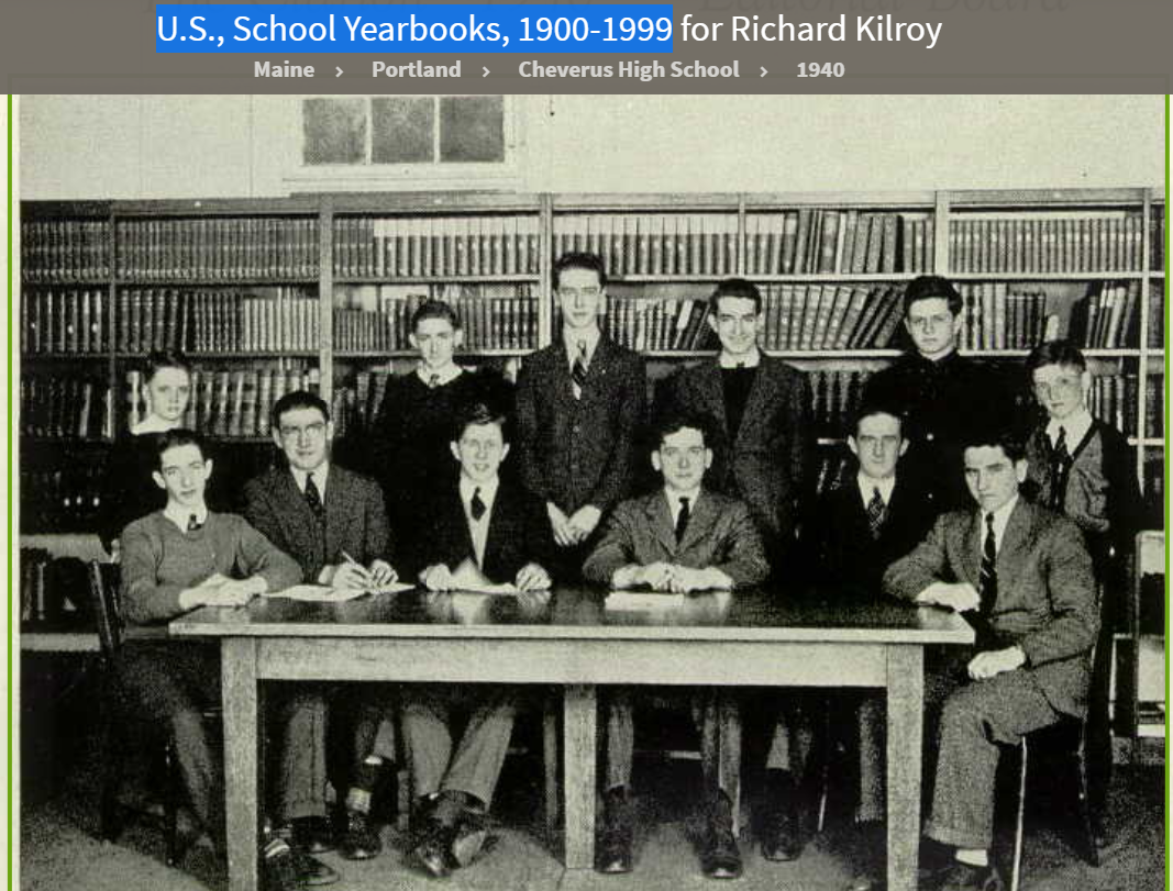 Richard Francis Kilroy--U.S., School Yearbooks, 1900-1999(1940) b