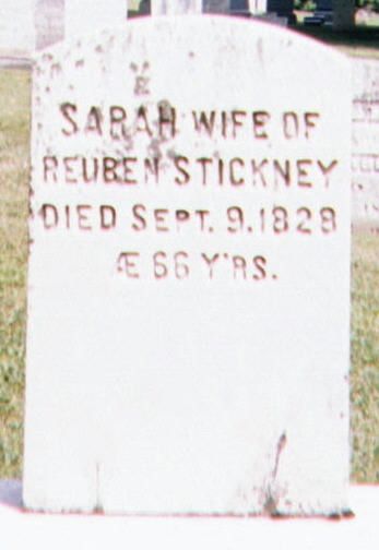 Tombstone--Sarah wife of Reuben Stickney