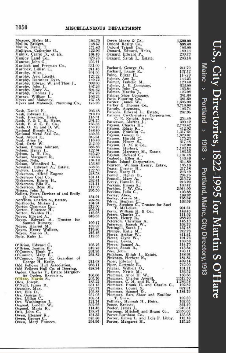 Martin Scanlan O'Hare--U.S., City Directories, 1822-1995(1913)a