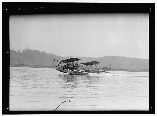 RICHARDSON TANDEM BIPLANE HYDROPLANE TAKING OFF ON...