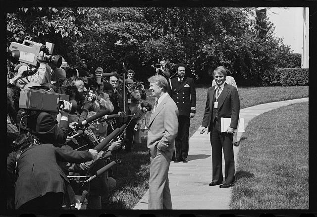 [President Jimmy Carter speaks to the media after the...