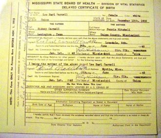 Birth certificate for Lee Earl Carnell