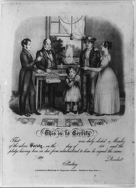 A certificate of membership for temperance societies