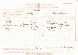 Francis Rossiter birth certificate