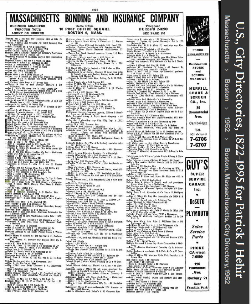 Patrick James Hehir jr--U.S., City Directories, 1822-1995(1952)