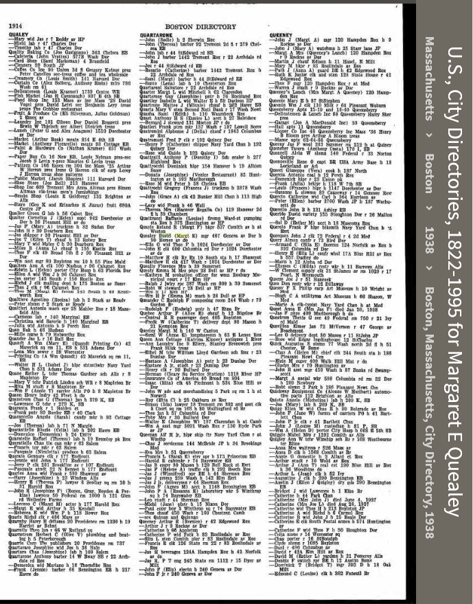 Margaret E. (Hehir) Quealey--U.S., City Directories, 1822-1995(1938)