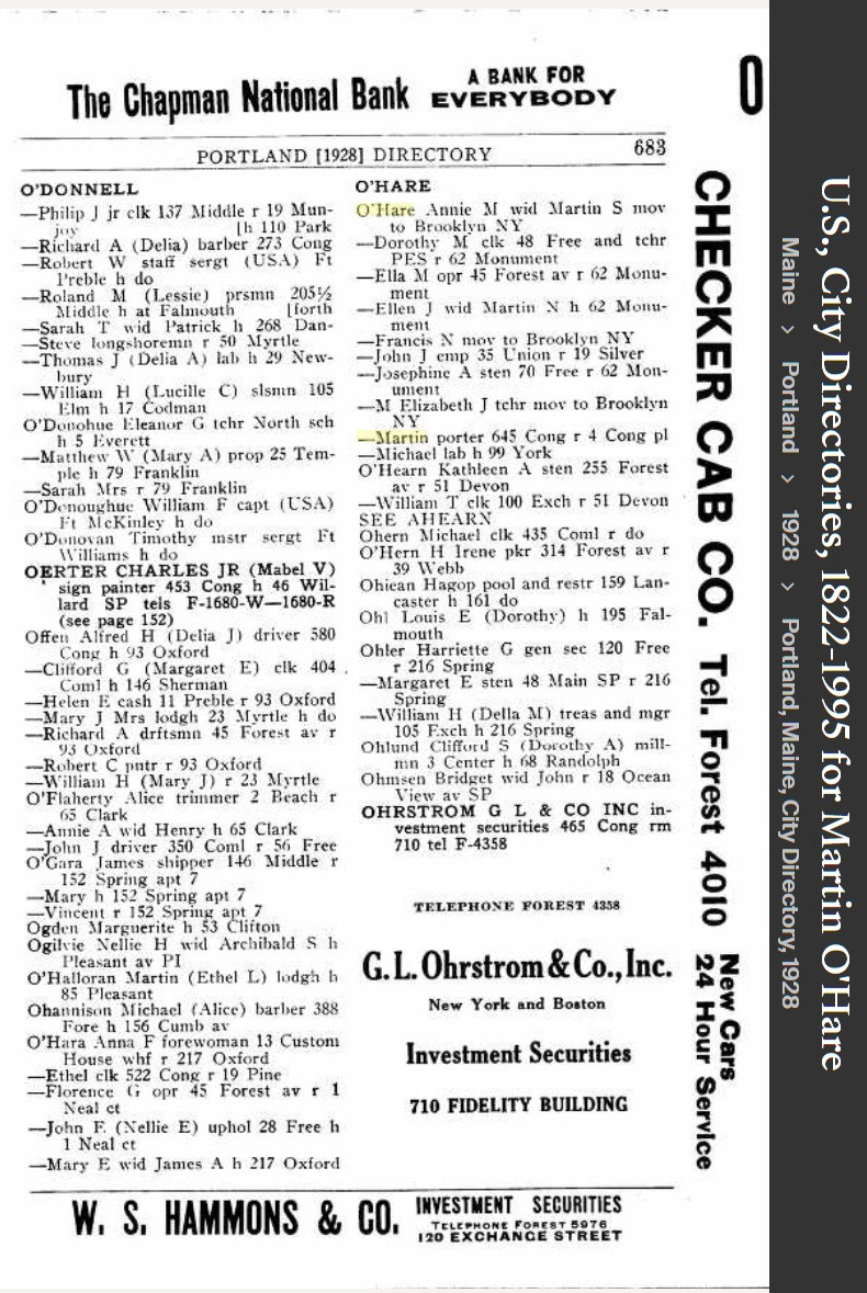 Mary Elizabeth (O'hare) Defronzo --U.S., City Directories, 1822-1995 (1928)